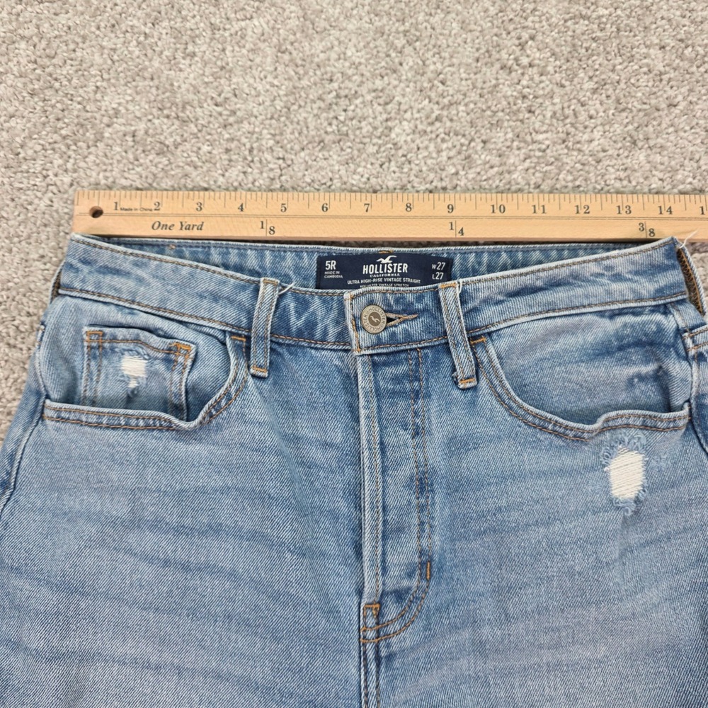 Hollister Ultra High-Rise Vintage Straight Distressed Jeans Blue 5R W27 L27 - Picture 6 of 7